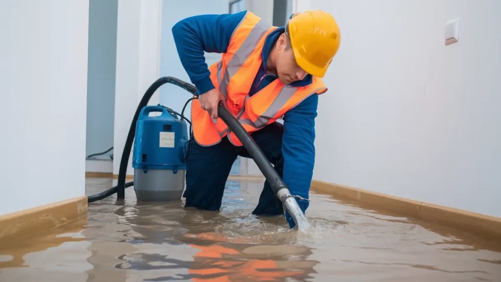 Technician running extraction equipment in a flooded home