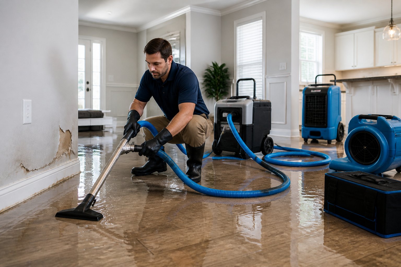 Licensed restoration technician extracting water