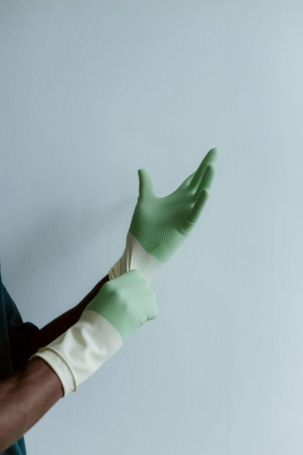 Protective equipment worn for sewage cleanup